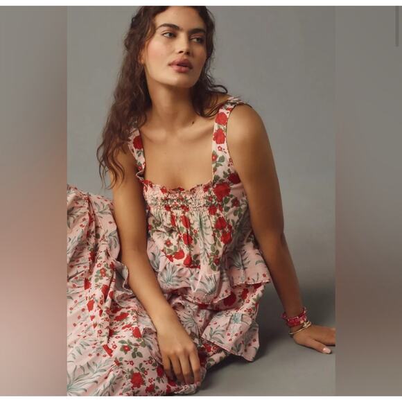 Anthropologie Sleeveless Square-Neck Tiered Midi Dress Size 1X - Picture 3 of 8